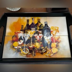 Deborah K. Ellis Black Wood and painted tile serving Tray